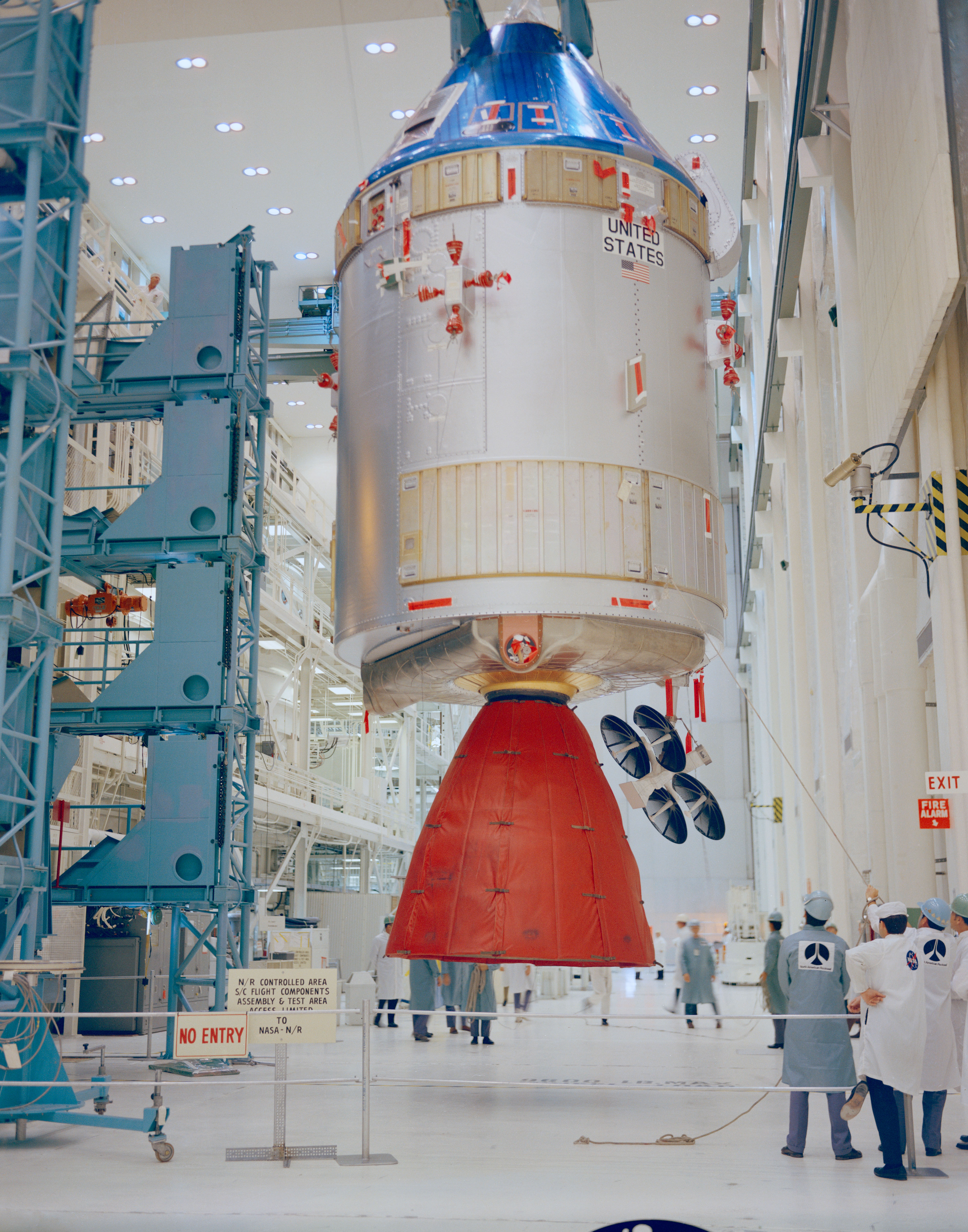 Workers at NASA's Kennedy Space Center in Florida prepare the Apollo 13 Command and Service Module