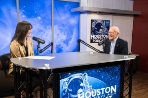 Houston We Have a Podcast Host Leah Cheshier sits down with Gerry Griffin during the recording of this episode. Credit: NASA/Josh Valcarcel