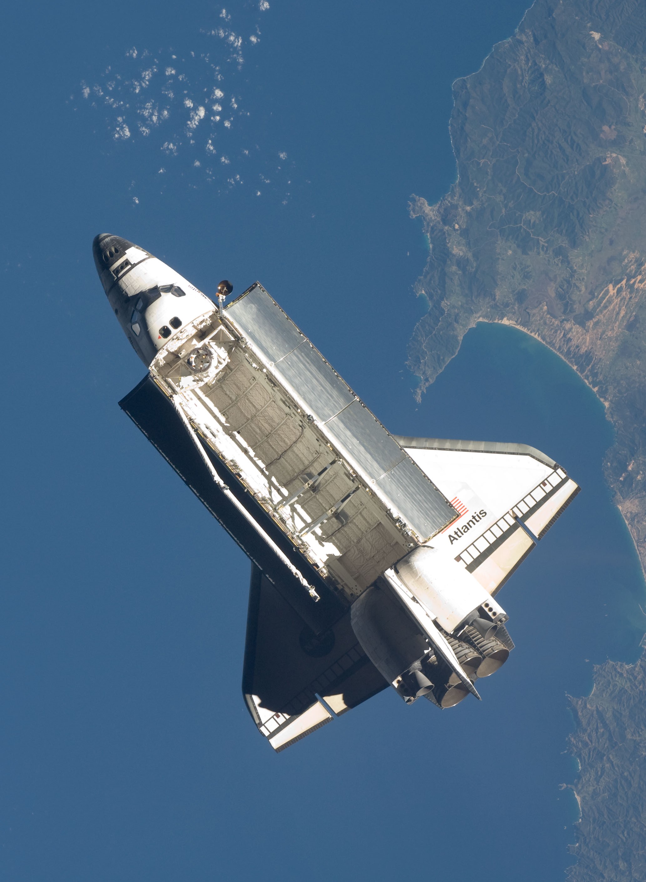 Atlantis as seen from the space station during the flyaround