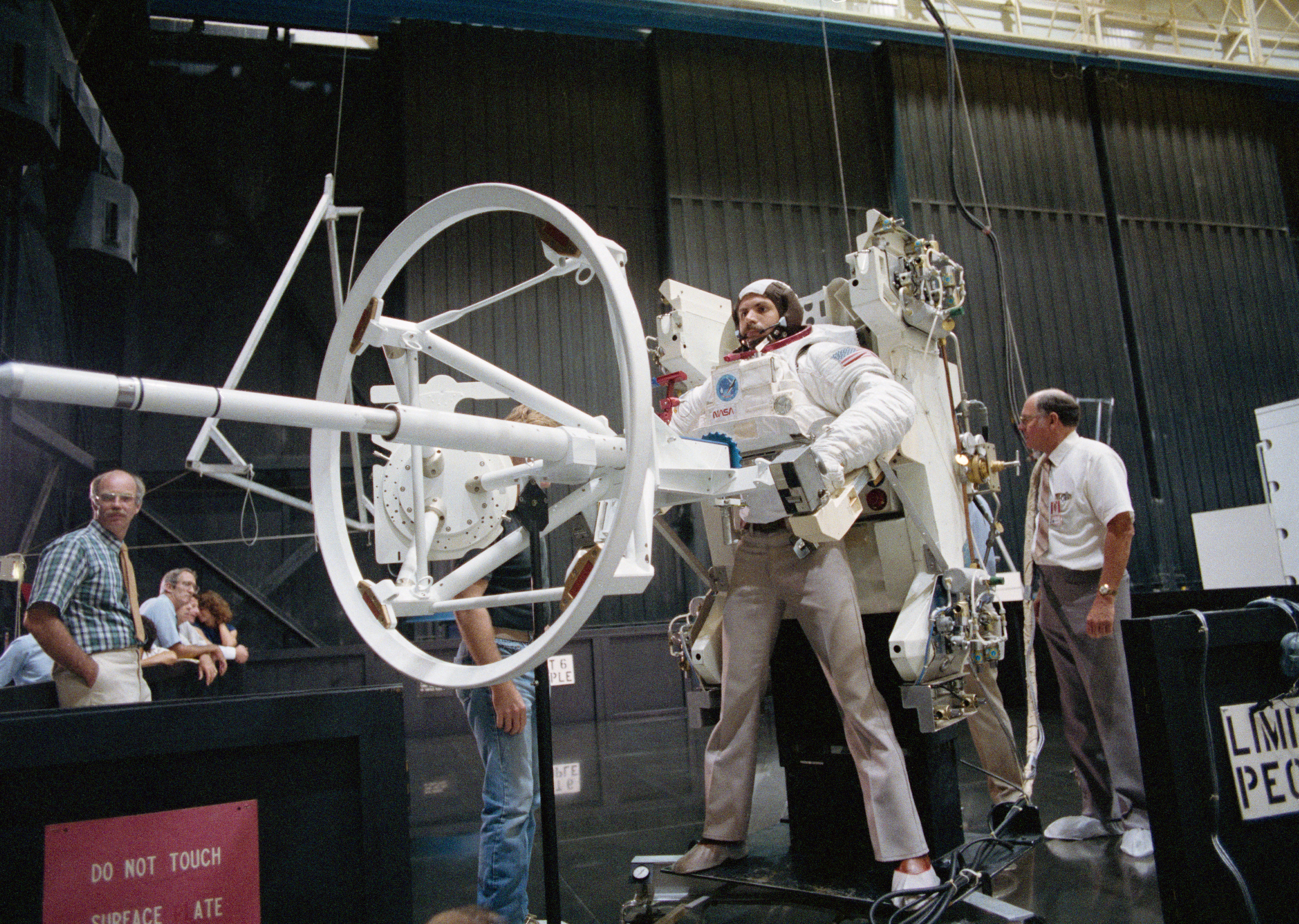 STS-51A astronaut Dale A. Gardner trains for the capture of a satellite