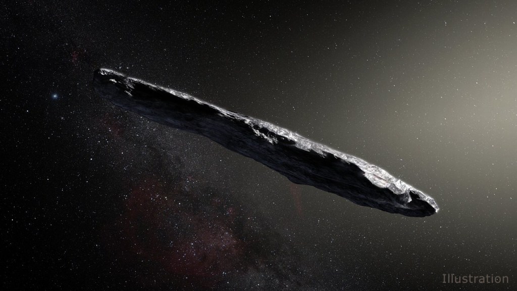 This artist’s concept shows interstellar object 1I/2017 U1 (‘Oumuamua) after its discovery in 2017. While itself not a dark comet, ‘Oumuamua’s motion through the solar system has helped researchers better understand the nature of the 14 dark comets discovered so far.