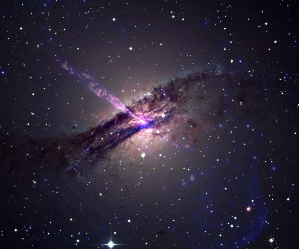 This is a colour composite photo of the peculiar galaxy Centaurus A (NGC 5128) , obtained with the Wide-Field Imager (WFI) camera at the ESO/MPG 2.2-m telescope on La Silla. It is based on a total of nine 3-min exposures made on March 25, 1999, through different broad-band optical filters (B(lue) - total exposure time 9 min - central wavelength 456 nm - here rendered as blue; V(isual) - 540 nm - 9 min - green; I(nfrared) - 784 nm - 9 min - red); it was prepared from files in the ESO Science Data Archive by ESO-astronomer Benoît Vandame. The elliptical shape and the central dust band, the imprint of a galaxy collision, are well visible.