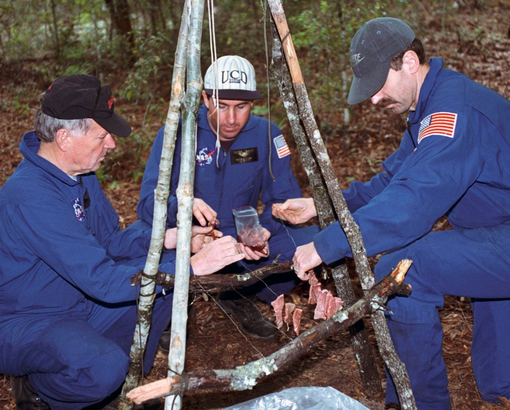 Group 15 astronaut candidates during survival training in Pensacola, Florida.