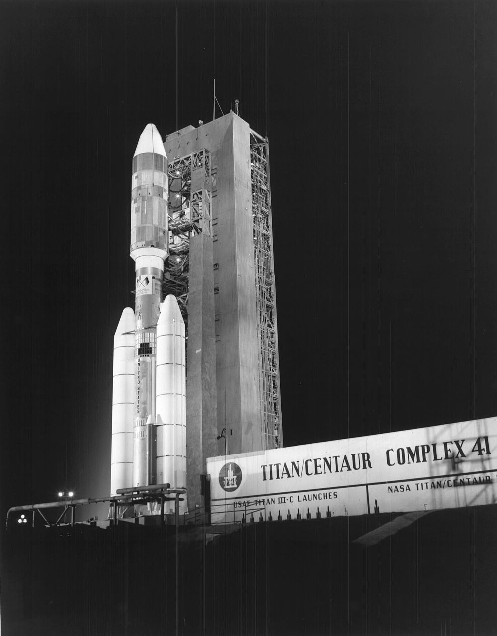 Helios 1 sits atop its Titan IIIE-Centaur rocket at Launch Complex 41 at Cape Canaveral Air Force, now Space Force, Station in Florida. 