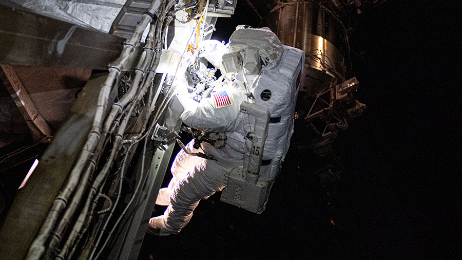 Astronaut Suni Williams is pictured during a six-hour spacewalk for science and maintenance on the International Space Station on Jan. 16, 2025.