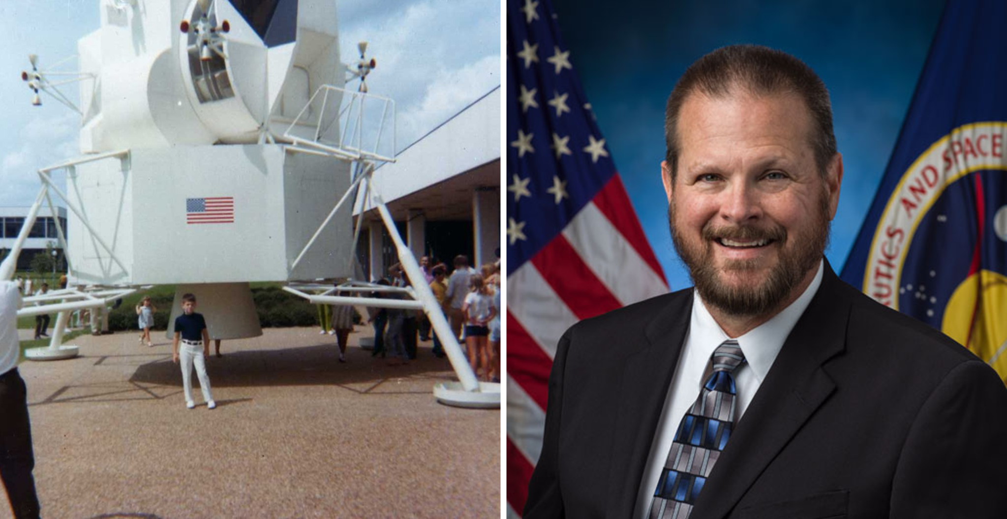 Johnson Space Center employee Don Walker is pictured as a child and in his current role at NASA.