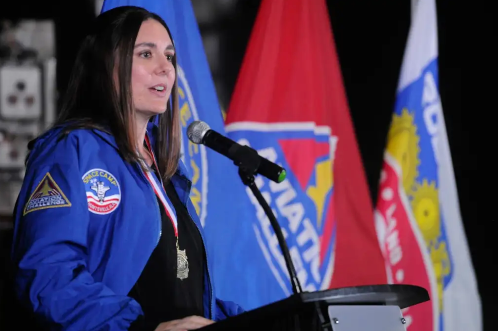 NASA engineer Jennifer Heldmann speaks at a Space Camp Hall of Fame ceremony in 2017.COURTESY SPACE CAMP