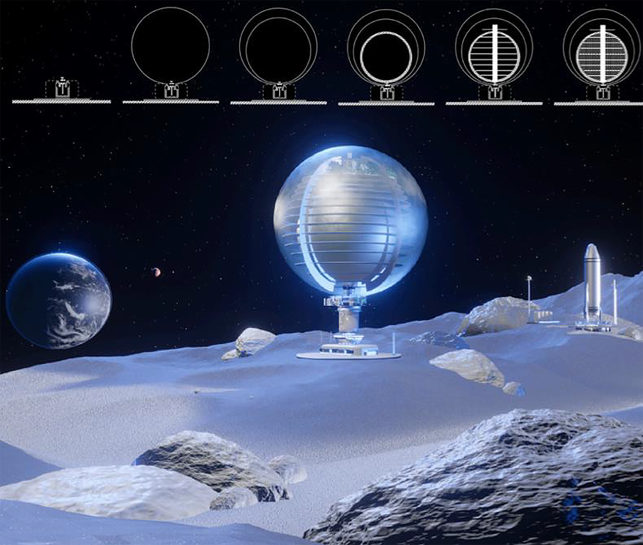 Graphic image of the Lunar Glass Structure (LUNGS): Enabling Construction of Monolithic Habitats in Low-Gravity Environment