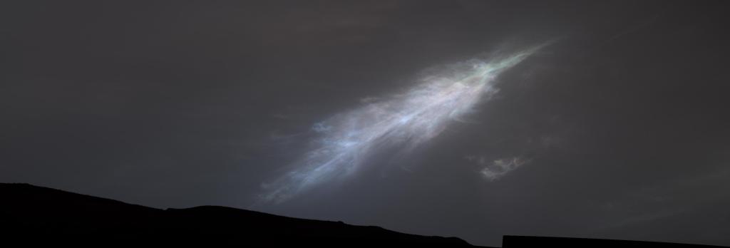 A Rainbow-colored “Feather” in the Martian Sky