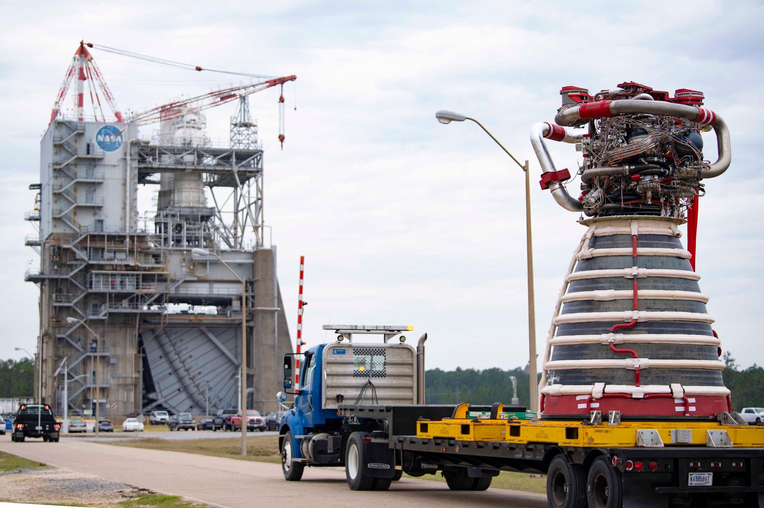 new production RS-25 engine arriving at the Fred Haise Test Stand