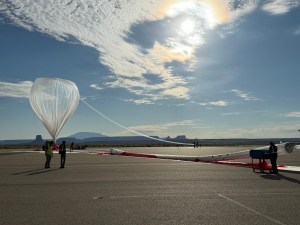 High-altitude balloon sits inflated on the tarmac