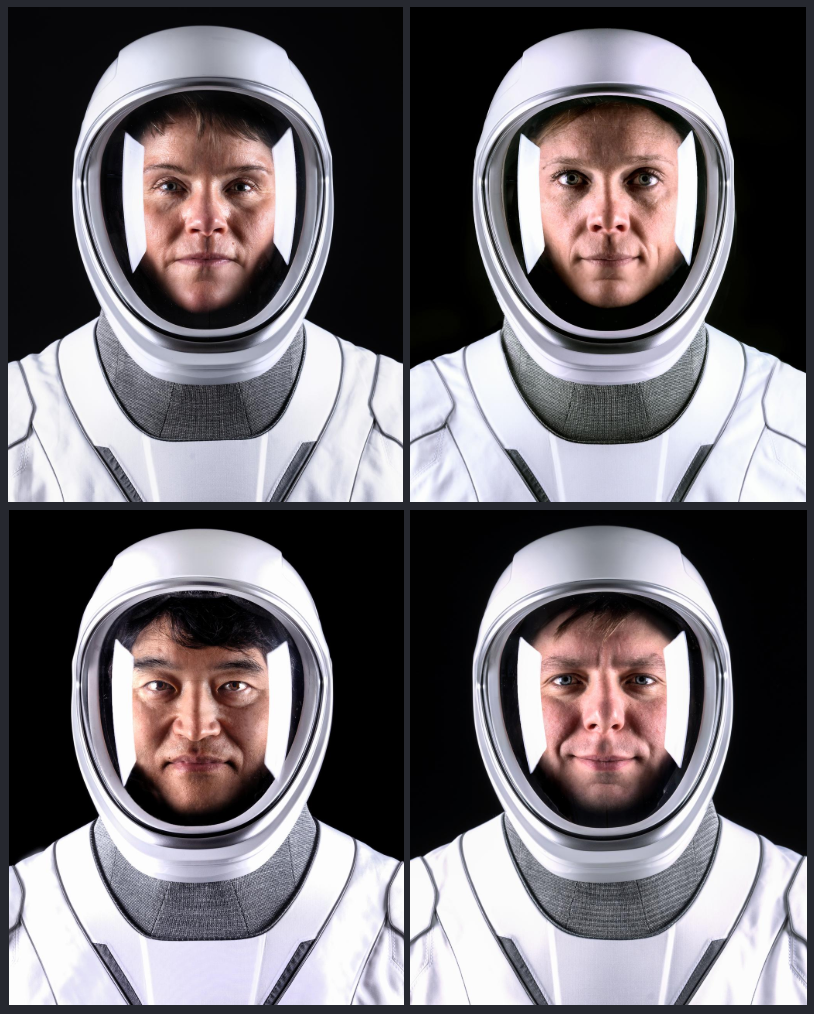 Image shows four astronauts as part of NASA's SpaceX Crew-10 mission set to fly to the International Space Station in March 2025.