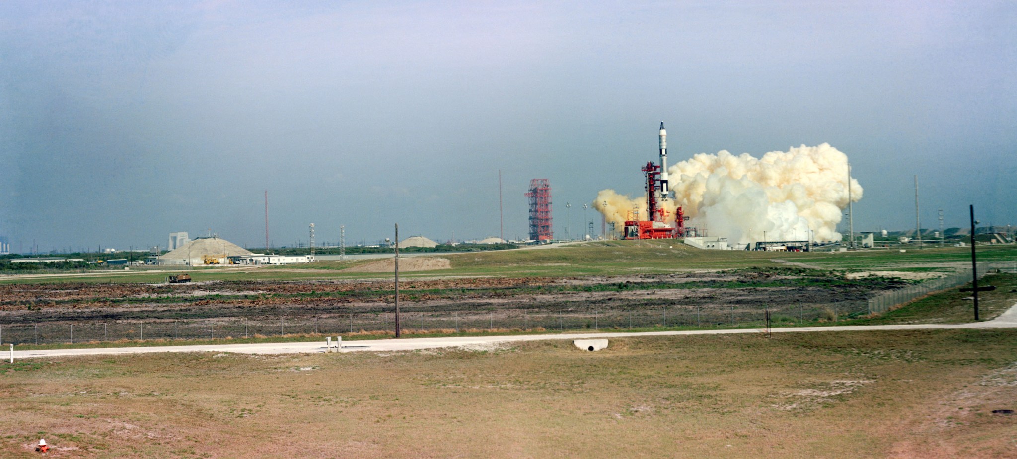 Distant view of the launch of a Gemini Titan.