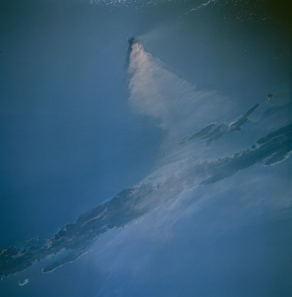 View from space of a mid-ocean volcano.