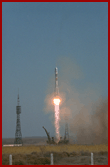 Liftoff of Soyuz rocket carrying Mir-18 crew